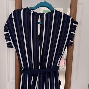Monteau Navy and White Striped Jumpsuit with Pockets and small back cut out!